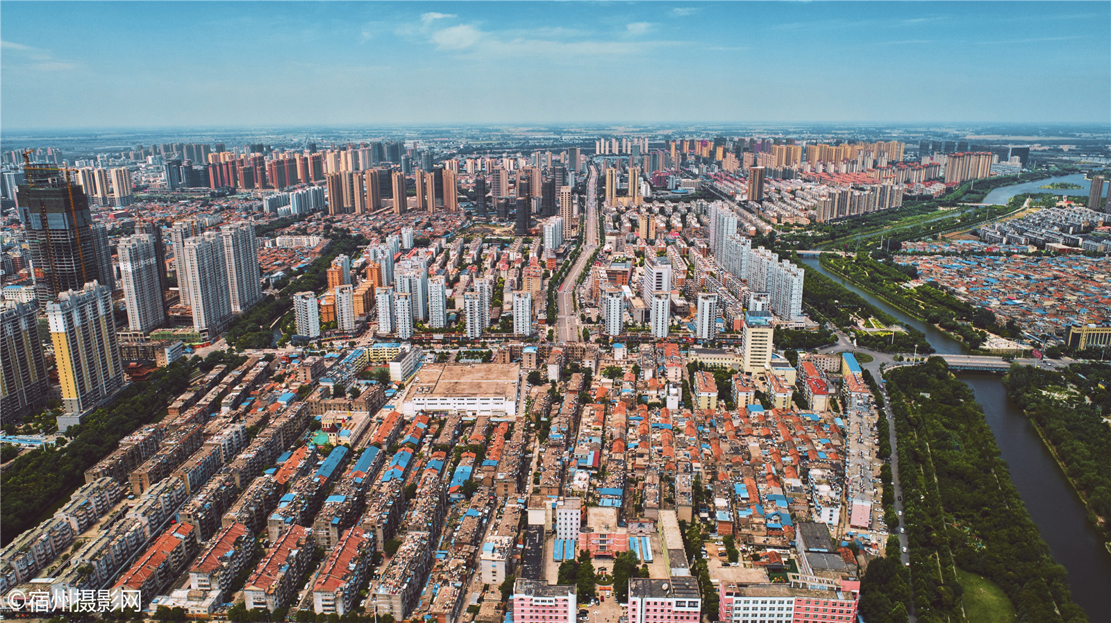 跨越四季记录,航拍宿州银河一路东延立交桥穿过沿线拆迁前的旧景