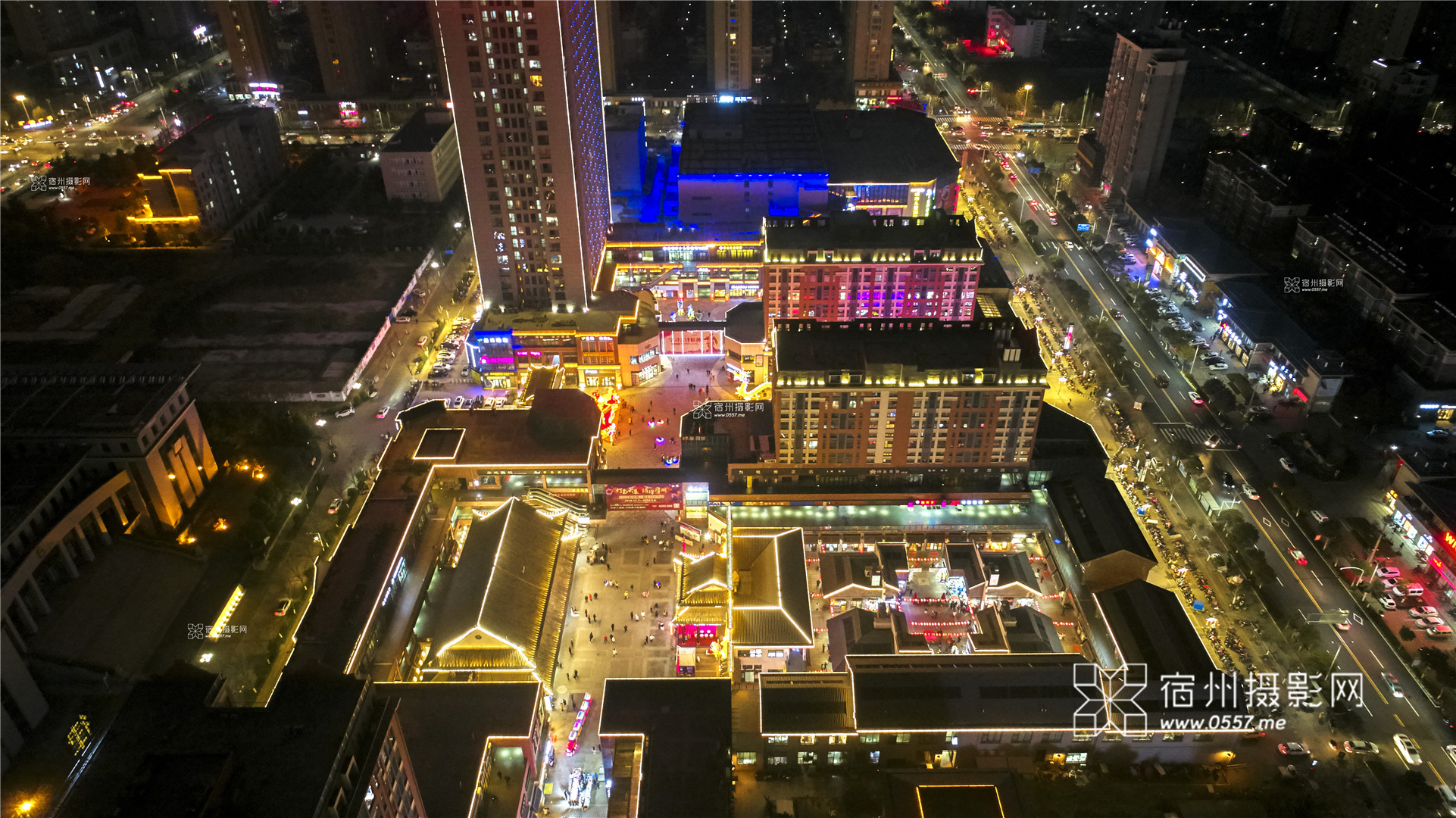 宿州政务新区银河广场云集夜景–宿州航拍夜景系列