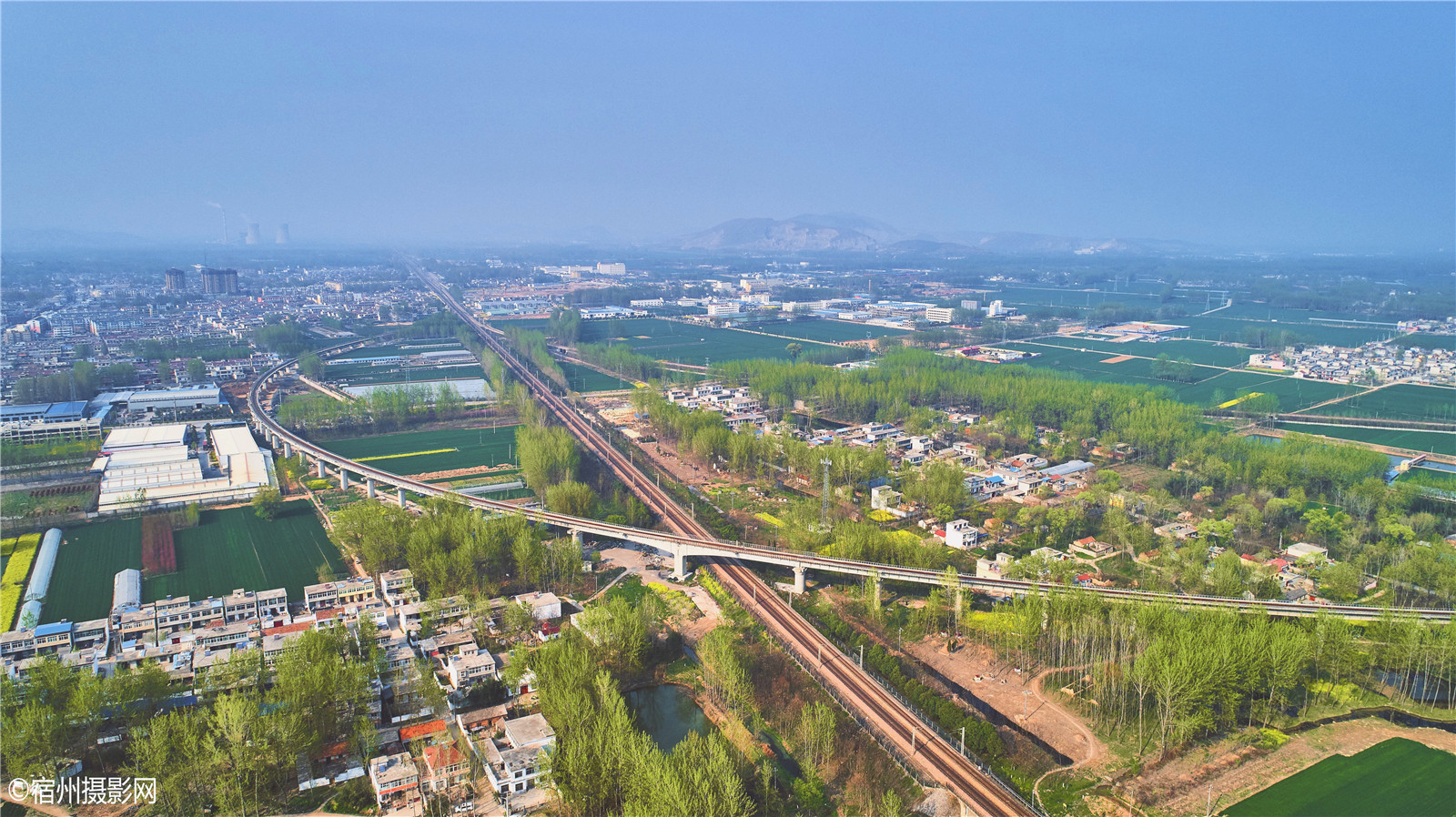 航拍宿州符离集宿淮铁路西起点符北大弯道