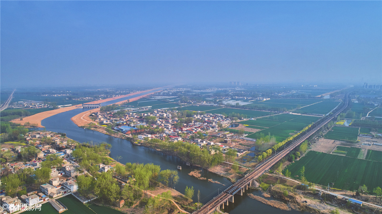 航拍濉河岸边的符离村,东菜园村-唐代诗人白居易东林草堂遗址(唐朝