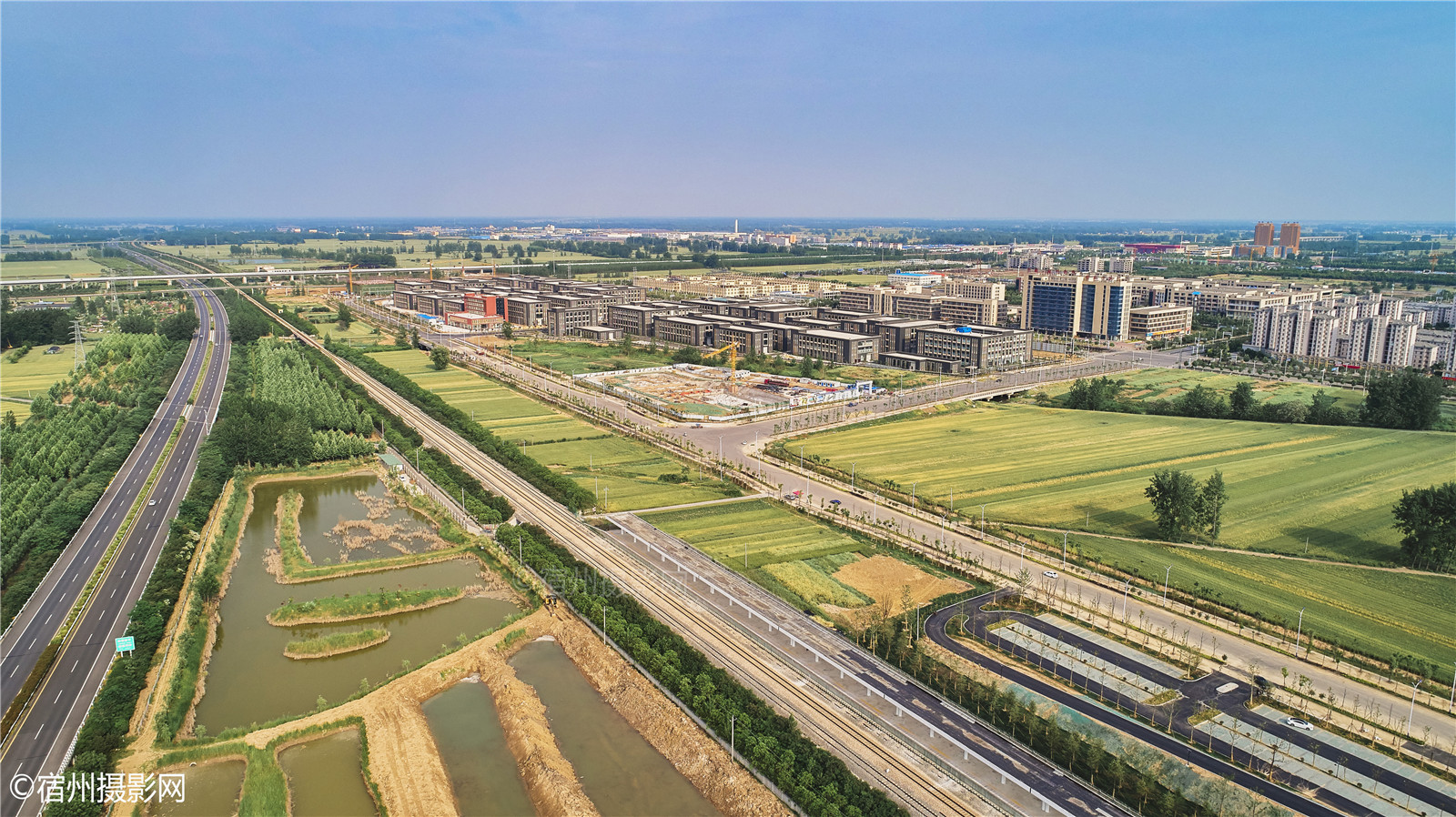 航拍宿州东站高铁城宿马园区街景掠影