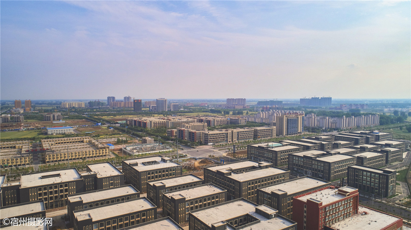 航拍宿州东站高铁城宿马园区街景掠影